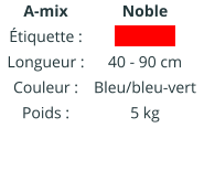 A-mix Étiquette : Longueur : Couleur : Poids :   Noble IIIIIIIIIIII  40 - 90 cm Bleu/bleu-vert  5 kg